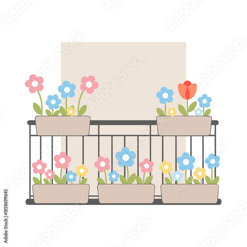Flower balcony in spring with colorful flowers 
