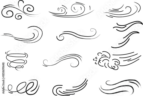 Collection of swirling line art designs isolated on a transparent background