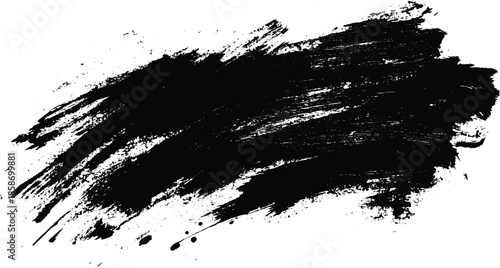 Black ink brush stroke on white background. Abstract grunge background. Black paint isolated on white background.	