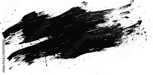 Art Black brushstroke painting smear blot. Abstract contrast stain on white background.