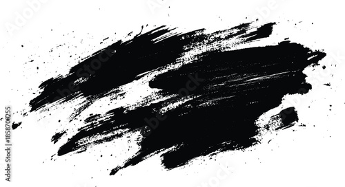 Black brush strokes on white paper. Dark abstract watercolor paint texture