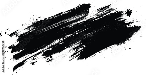 Grunge Paint stripe . Vector brush Stroke . Distressed banner . Black isolated paintbrush collection . Modern Textured shape . Dry border in Black . Bulge lines
