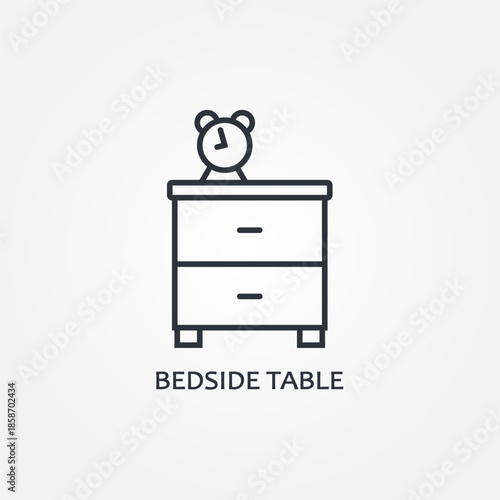 Bedside table with o'clock vector icon. Graph symbol for furniture, web site and apps design, logo, app, UI