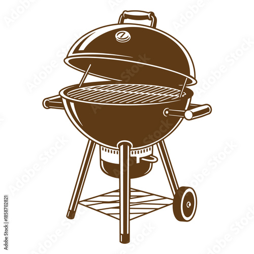 Vintage Brown barbecue grill with open lid on white background  outdoor cooking equipment