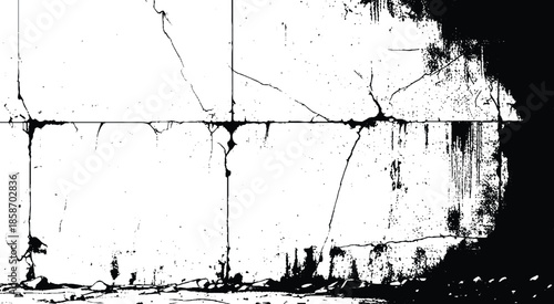 Crack and scratched grunge dust wall urban background texture vector. crack cement wall texture. black textured grainy cracked ground lines isolated on white. distressed overlay grainy texture.