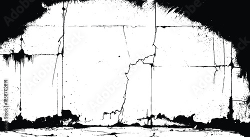 Cracked concrete wall background. Grungy Concrete Wall. Concrete wall background with deep cracks. 