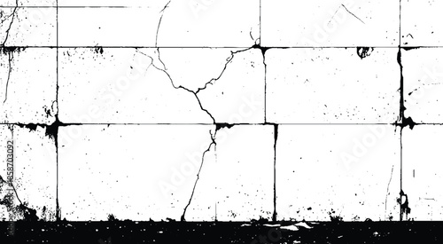 Vector grunge cracked texture style with cracked texture isolated on white background. Cracks concrete wall texture white and black. 