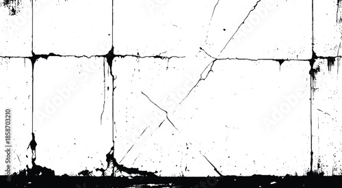 Distress overlay vector textures. Vector cracks, breaks on land surface from earthquake. White black grey wall, with cracks, texture background.

