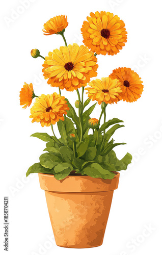 Wallpaper Mural Bright orange/yellow flowers in terracotta pot Torontodigital.ca