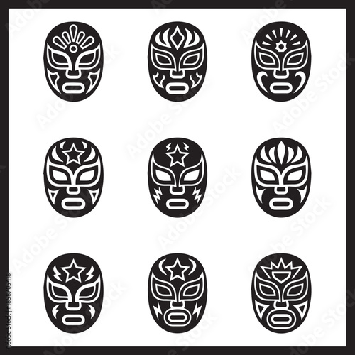 Collection of nine unique lucha libre wrestling masks designs