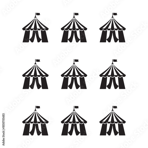 Set of black circus tent icons on white background