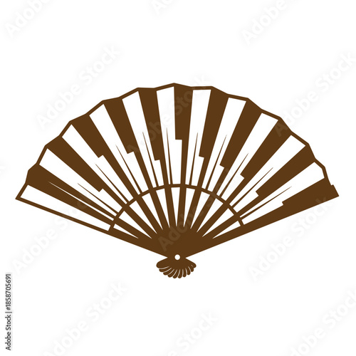 Vintage Brown handheld folding fan with pleated design for cooling and ventilation purposes one object