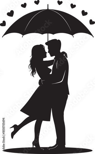 Couple kissing under umbrella on romantic date