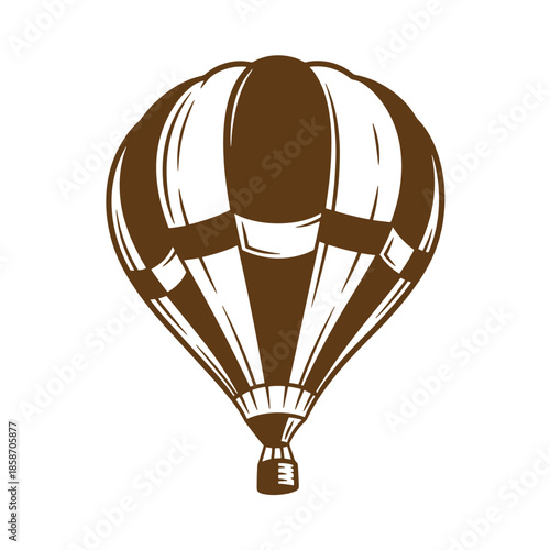 Vintage Brown hot air balloon illustration flying high in the sky with white lines and shading