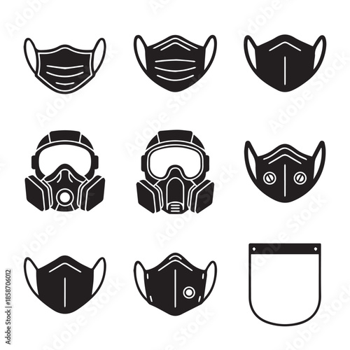 Various face masks and respirators for protection and safety