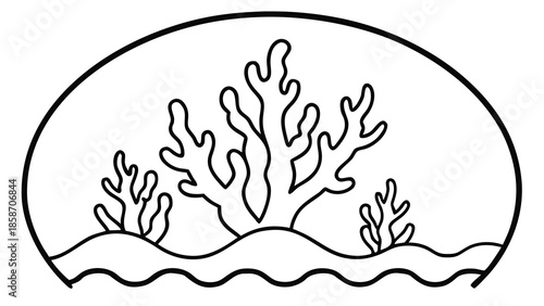 Serene aquatic scene featuring coral and seaweed on a wavy sandy floor