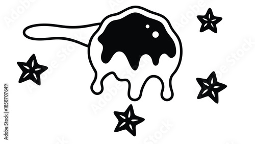 Delicious dark syrup overflowing from a mystical pan with shiny stars