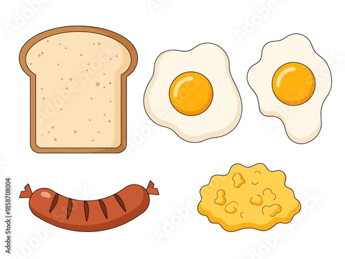 Breakfast Meal Components Toast Eggs Sausage Scrambled Eggs
