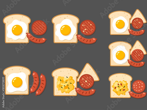 Breakfast Food Arrangement Toast Egg Sausage Meal Elements