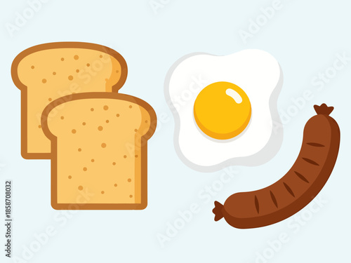 Simple Breakfast Meal Composition Toasted Bread Slices Fried Egg and Sausage