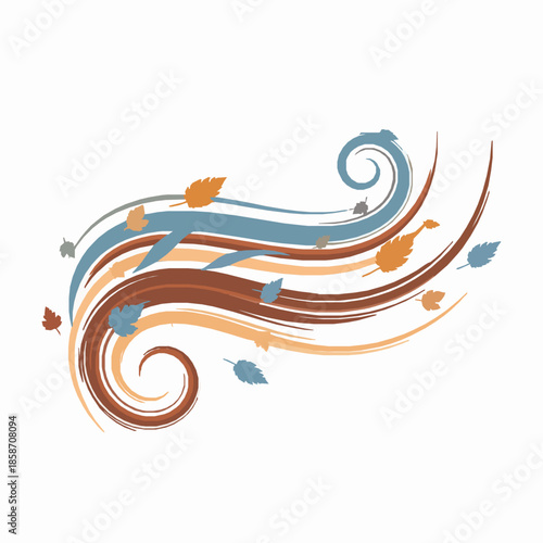Abstract autumn breeze vector with swirling brush shapes and leaves
