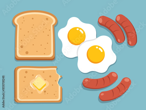 Wholesome Breakfast Spread Toasted Bread Fried Eggs and Sausages