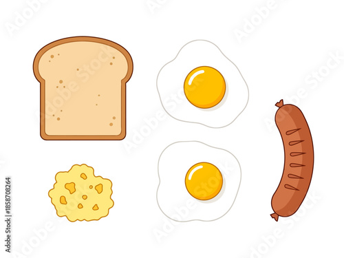 Simple Breakfast Spread Toast Fried Eggs Scrambled Eggs and Sausage