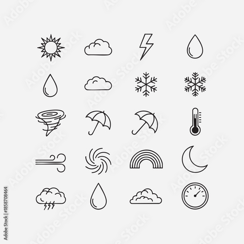 Weather Icons Set Line Style Illustration.