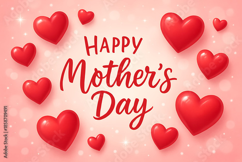Wallpaper Mural Happy mothers day greeting with red hearts floating on soft pink background expressing love Torontodigital.ca