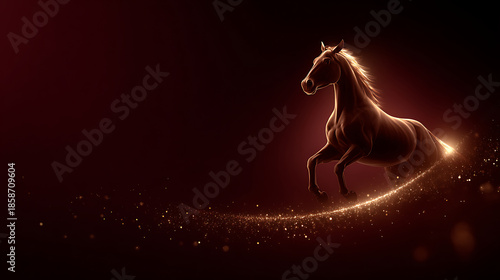Luxury chinese background with radiant horse silhouette leaping through glowing dust trail festive oriental background for celebration card design