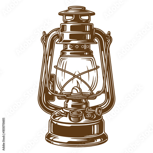 Vintage Vintage kerosene lantern with glass chimney and metal handle on transparent background