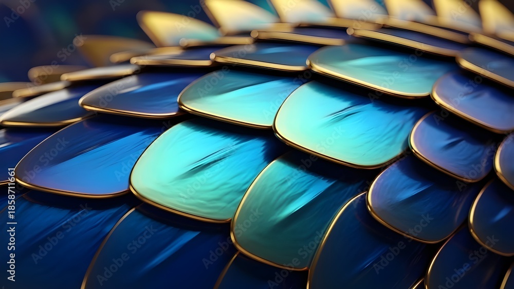 Fototapeta premium Primer plano macro Fotografía de ala de mariposa azul, patrón de ala de mariposa vibrante magnificada en fotografía macro de primer plano, elegancia y belleza en el diseño de la naturaleza. IA genera