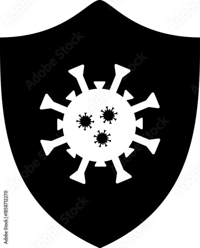 Virus Protection Shield Icon - Black Medical Defense and Immunity Symbol