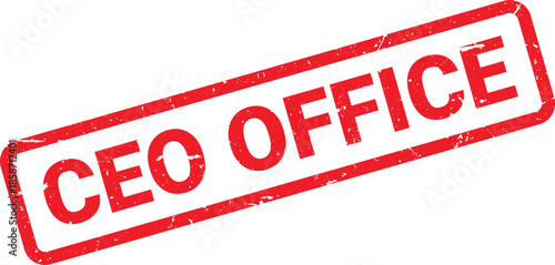 Red CEO Office Rectangular Rubber Stamp Illustration on White Background, Grunge Style Impression