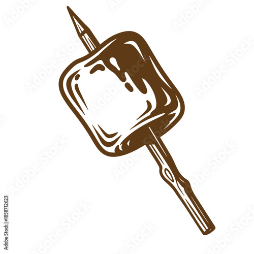 Vintage A brown toasted marshmallow on a stick for camping or outdoor activities  sweet treat