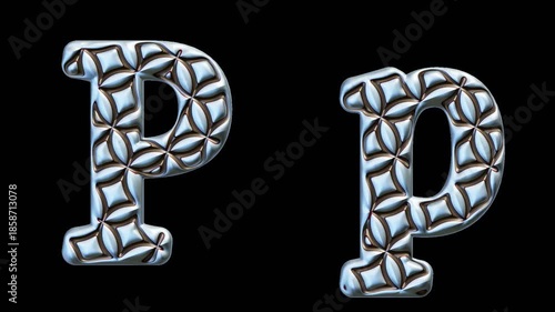 Modern alphabetic letter with flourishes – P p -  transparent background , seamless loop
