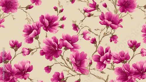Wallpaper Mural “Pattern of Pink Flowers on Beige Background – Elegant Floral Design” Torontodigital.ca