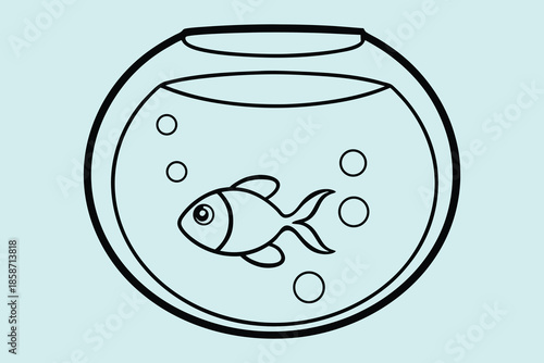 Cute cartoon fish in a round fishbowl illustration