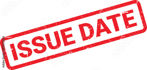 Red Issue Date Stamp Illustration With Grunge Texture and Rounded Rectangle Shape on White Background