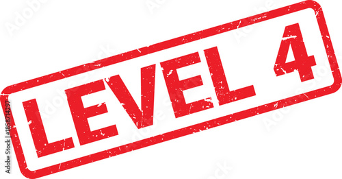 Red Level 4 Rubber Stamp Featuring a Rectangular Border and a Distressed Texture