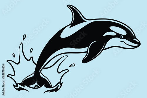 Playful orca whale jumping out of water illustration