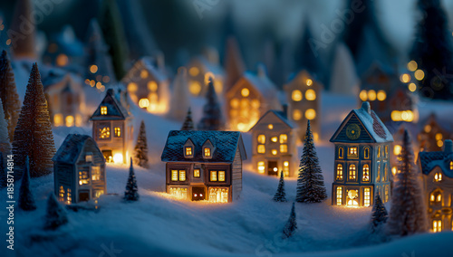 Enchanted winter village at dusk