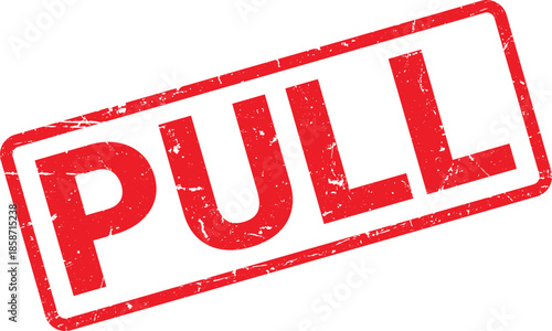 Red Grunge Pull Stamp on White Background Indicating Action or Direction