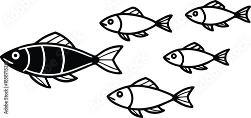 Illustrationoffiveswimmingfishindifferentsizesisolated