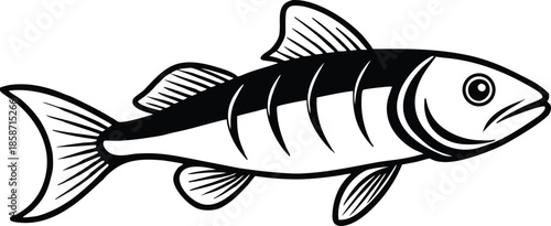 Illustration of a striped fish with a happy expression isolated