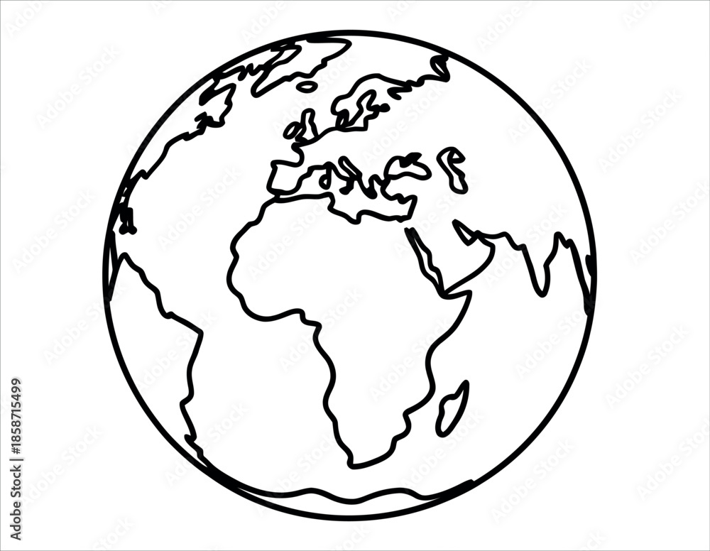 Obraz premium Simple black line drawing of the Earth globe from space vector.