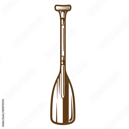 Vintage Brown illustration of a paddle with a long handle and a wide blade isolated on transparent background