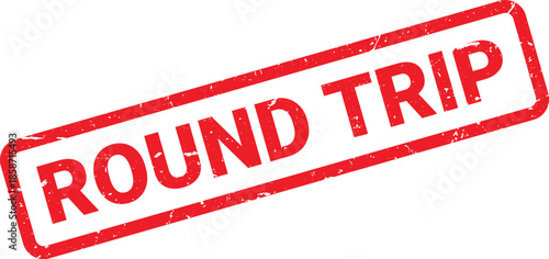 Distressed Red Round Trip Stamp with Grunge Texture and Bold Lettering On White