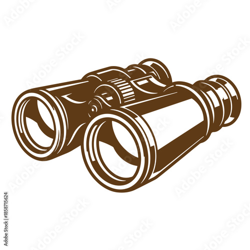 Vintage Brown illustration of a pair of binoculars on a white background for viewing and observing distant objects