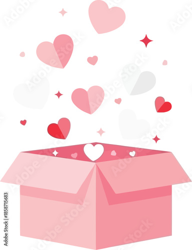 A pink gift box overflowing with a flurry of delicate hearts